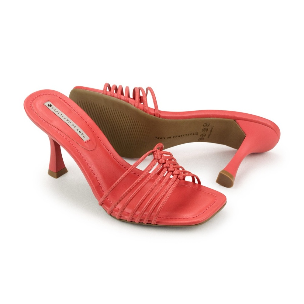 Fishtail braided leather Stiletto Mules heels backless new in box size 7